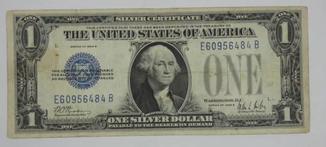 BARGAIN Series 1928-B Blue Seal $1 Silver Certificate Note VERY FINE  Fr#1602