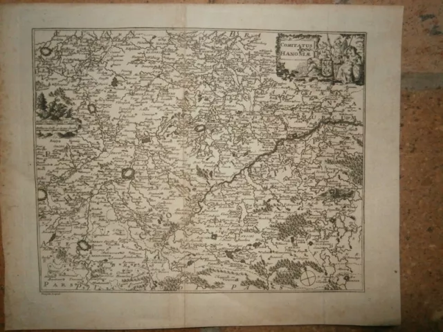 ancienne gravure carte comitatus hanoniae belgique allemagne originale