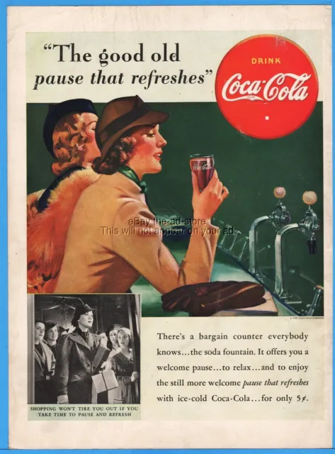 1938 Coca Cola Coke Women Shopping Good Old Pause Refreshes Soda Fountain Ad