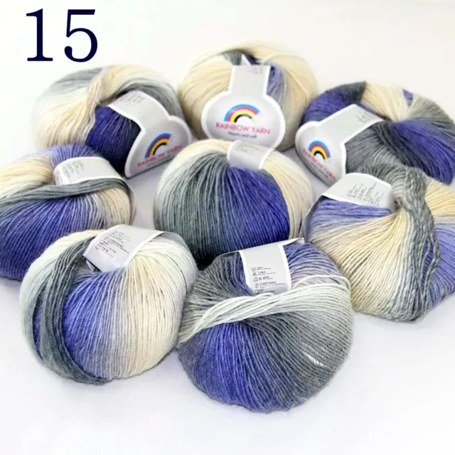 Sale 8ballsX50gr Cashmere Wool Rainbow Rugs Shawl Blankets Hand Kniting Yarn 15