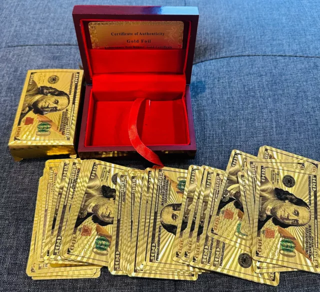 24k 999.9% Genuine Gold Plated Poker Playing Cards With Poker Wooden Box AY 2