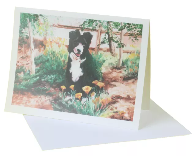 Border Collie in the Garden Dog Blank Card Celebration Xmas Birthday Anniversary