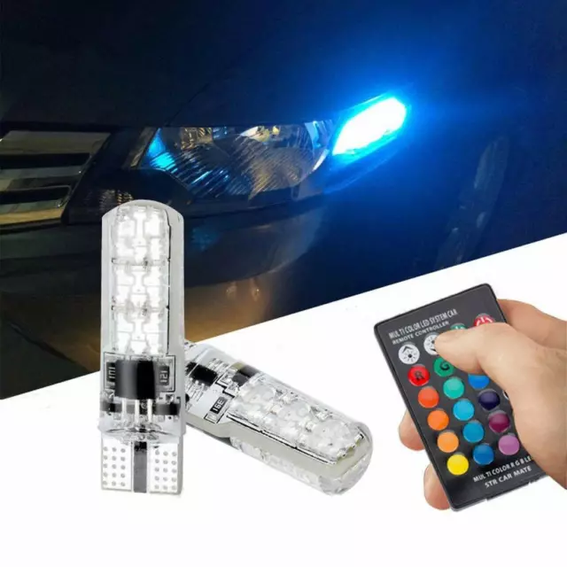 Ampoules LED T10 W5W RGB Silicone Eclairage voiture avec télécommande veilleuses