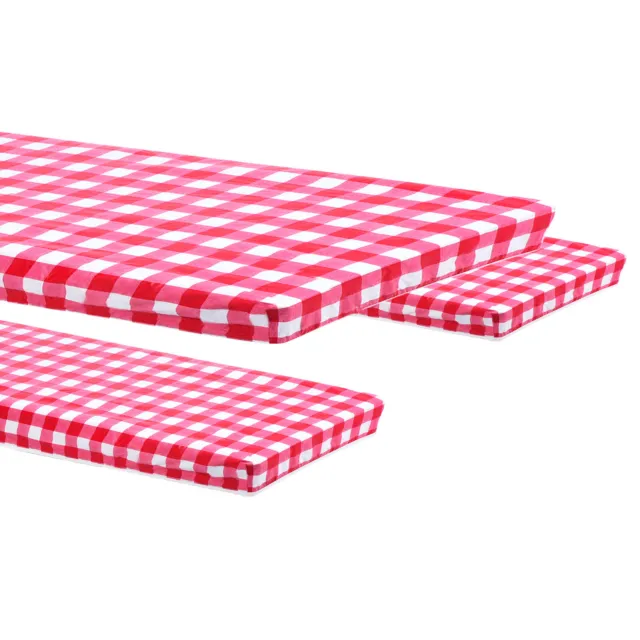 3Pcs Picnic Table Cover Bench Covers PVC Vinyl Fitted 6ft Tablecloth, Red