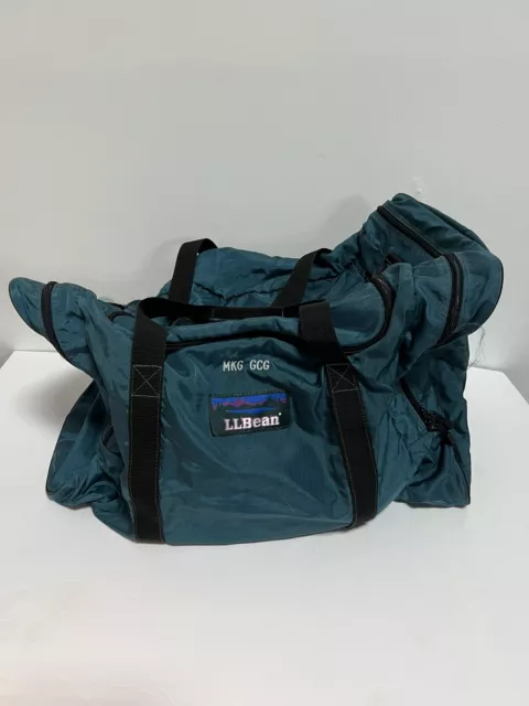 LL Bean Nylon Duffle Adventure Weekender Bag ~Green ~Vintage Landscape Logo 1990