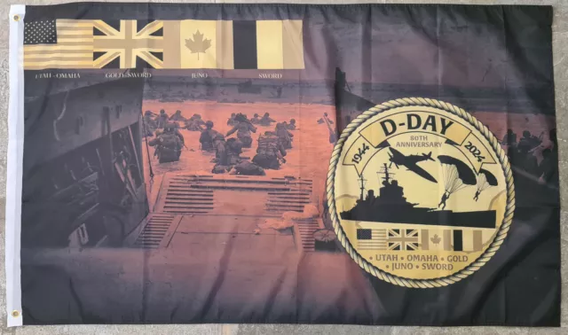 D Day 80th Anniversary Commemorative Flag 2024 UK USA CANADA FRANCE