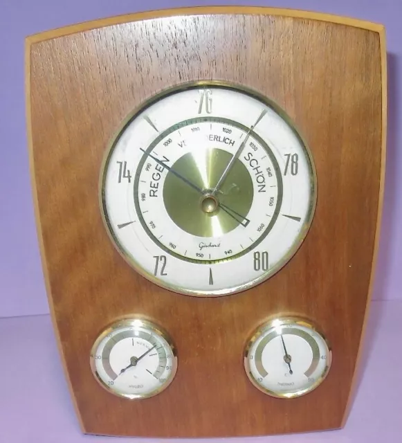 GISCHARD Barometer-Hygrometer-Thermometer auf Nußbaum-Tafel 60er Jahre -125-