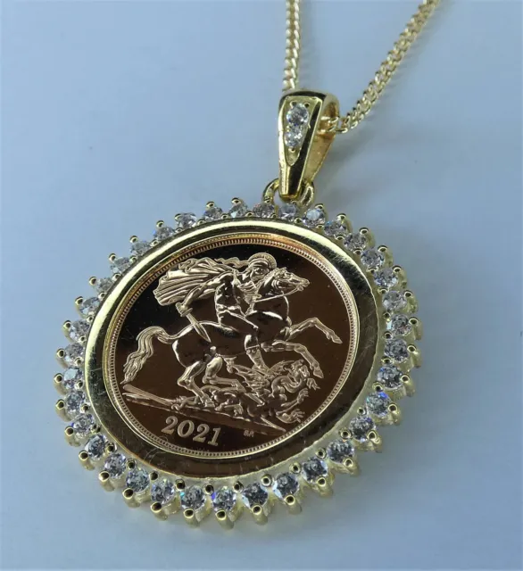 22ct Gold half sovereign coin necklace and chain Sterling Silver