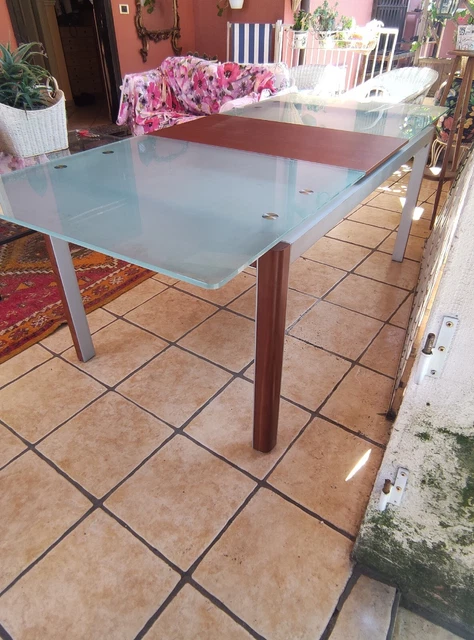 Tavolo allungabile B&B Italia design Paolo Piva vetro temperato/legno