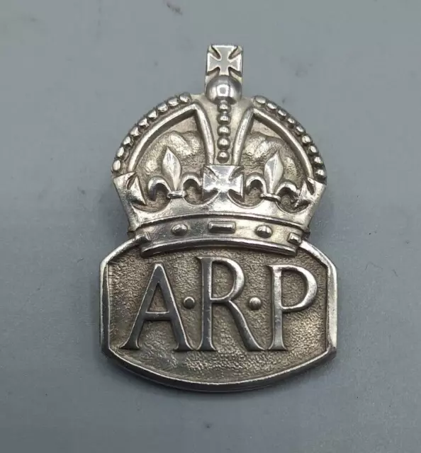 Vintage 1938 WWII Royal Mint Sterling Silver ARP  Lapel Badge