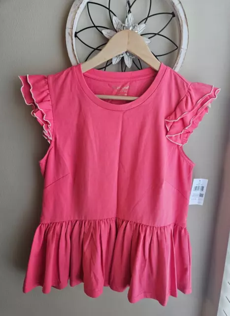 NWT Kate Spade Peplum Tee Deep Dahli Pink Ruffle Top Sz M