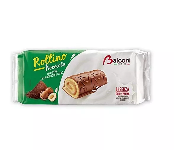 Balconi Rollino Nocciola Kuchen mit Haselnusscreme mit Schokolade überzogen 222g