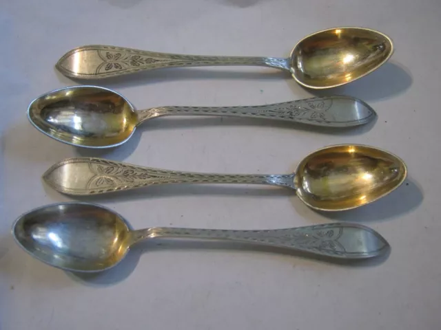 Denmark S Groth 1902 A Fleron FOUR Silver 4.5" Demitasse Spoons w/ Chased Design