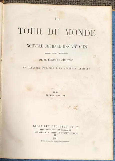 1863 Le Tour Du Monde 7-8 Francés Francia Libro antiguo ilustrado original