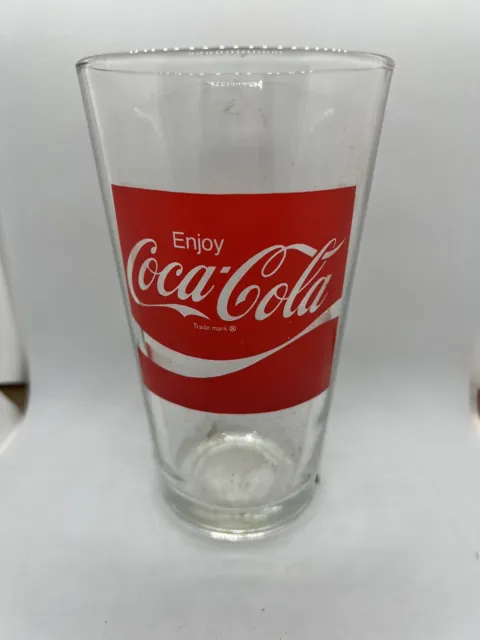 Large Classic “Enjoy Coca-Cola” Clear Drink Glass Red Logo 16 oz Collectible