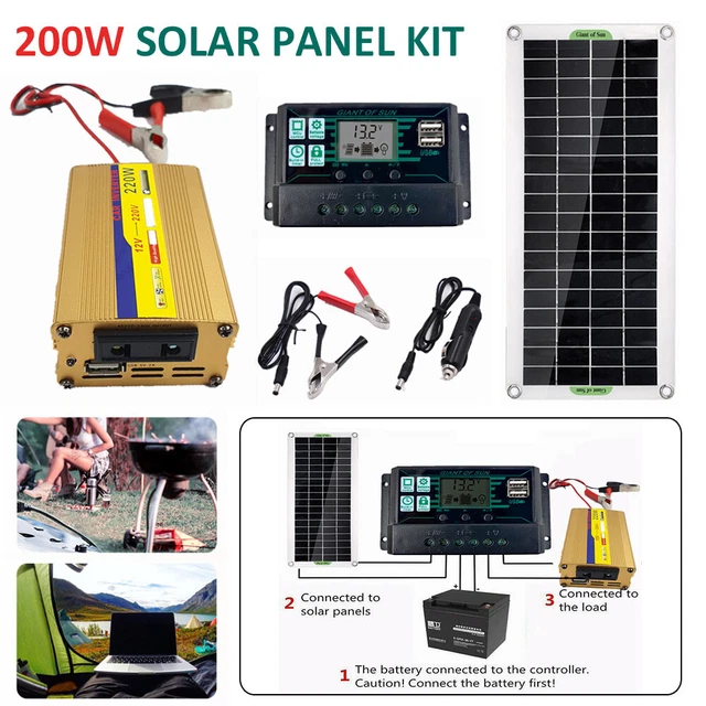 Kit de panneau solaire 200W Chargeur de batterie 12V 220V RV Remorque contrôleur