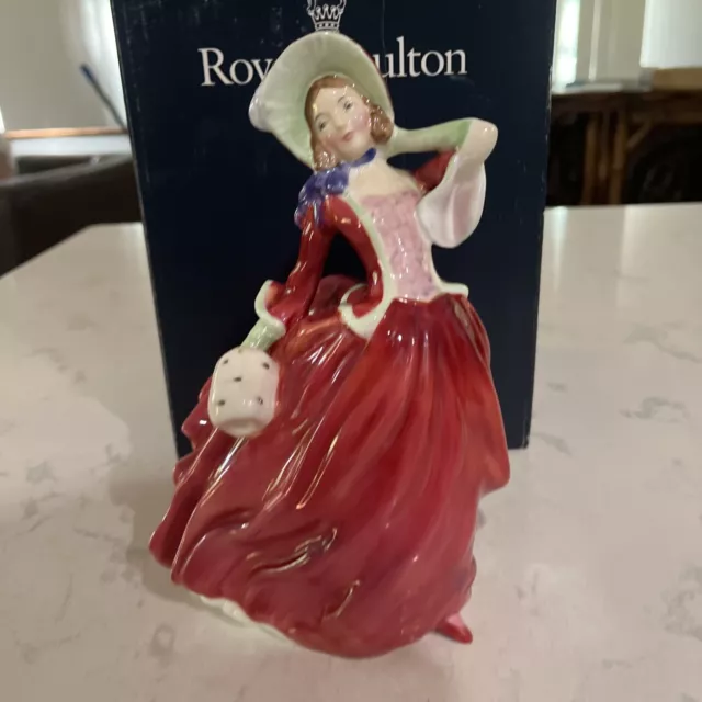 Vintage Royal Doulton Porcelain Figurine Autumn Breezes HN1934 Woman Red Dress