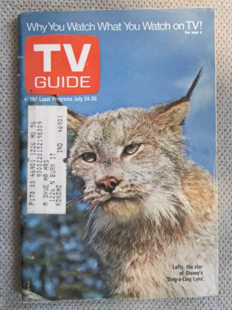 THE WONDERFUL WORLD OF DISNEY, Lefty, the Dingaling Lynx , TV GUIDE cover,  July 24-30, 1971.