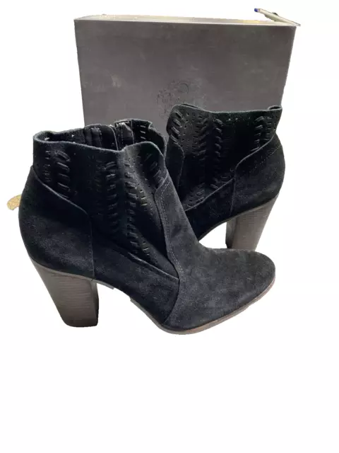 Vince Camuto Ankle Boots Womens Fenyia Black Suede Heeled Cut Out Booties 11 M