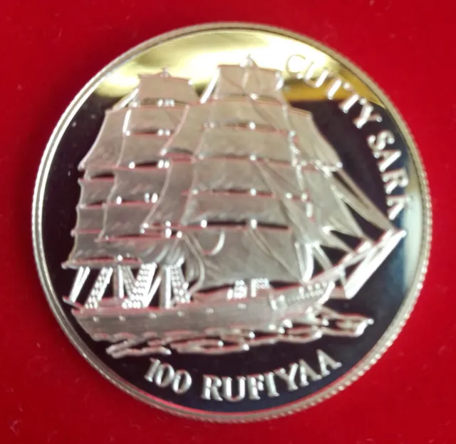 1993 Cutty Sark Silver Proof Commemorative Coin, Maldives, 100 Rufiyaa