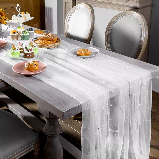 Artificial Pearl Table Runner Table Flag Extra Long Tulle Wedding Party Decor