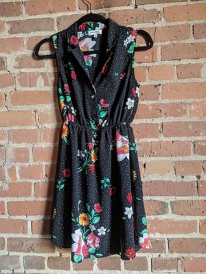 floral polka dot dress medium, summer dress, sleeveless, Monteau