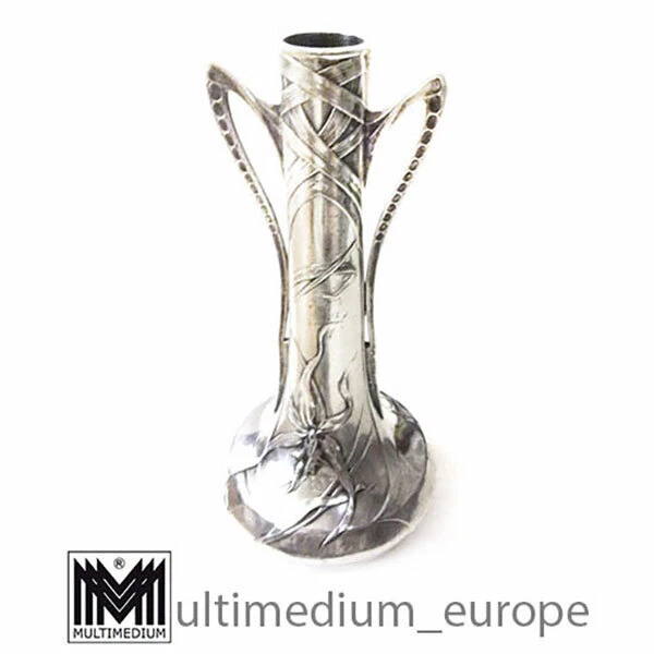Jarrón Art Nouveau estaño plateado Verit N.B.W. Peltre galvanizado plateado NORBLIN