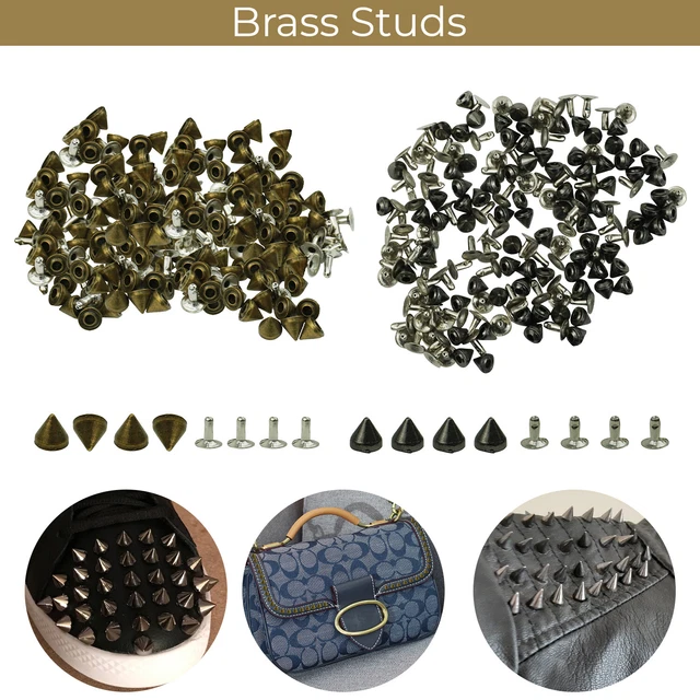 6.5mm Bullet Cone Spike Rivets Punk Stud Brass DIY Leather Craft Clothing 100pcs