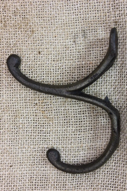 Old Double Coat Hook School Farm House Primitive RARE Cast Iron 3 3/4” vintage 2