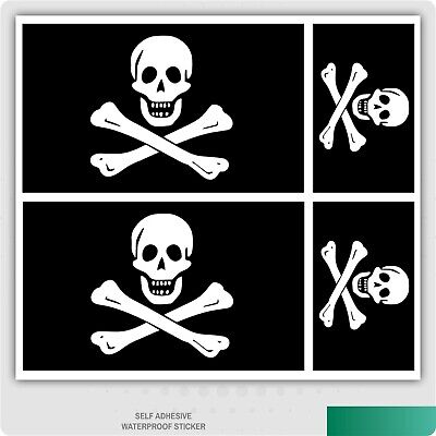 4 x Jolly Roger Pirate Flag Self-Adhesive Vinyl Car Van iPad Laptop Sticker