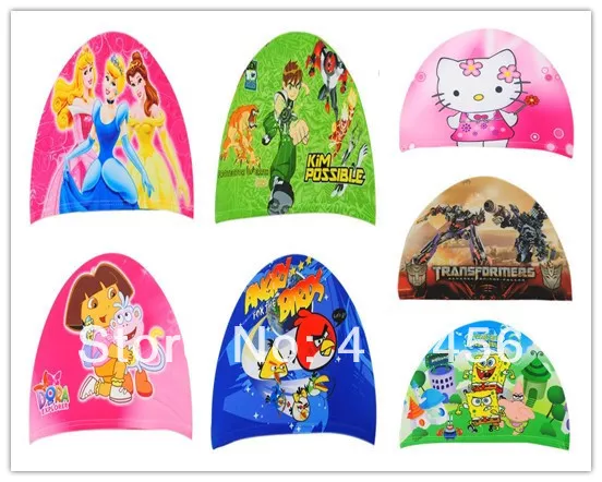 Lycra Swim caps for kids digital cute cartoon baby bathing Children swimming cap 3