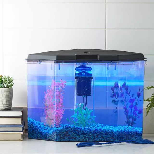 6.5-Gallon Semi-Hex Aquarium Kit Plastic with 7 Colors LED Lighting Power Filter