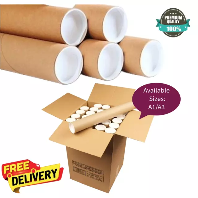 Cardboard Postal Tubes+Plastic End Caps Strong A3/A1 Postage Postal Quality