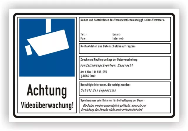 Videoüberwachung Datenschutz dsgvo Schild Wunschtext videoüberwacht BDSG Vi106