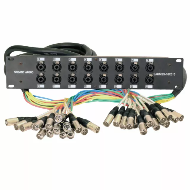 Rack Mount 16 Channel XLR TRS Combo Splitter Snake Cable - 5' and 15' XLR trunks