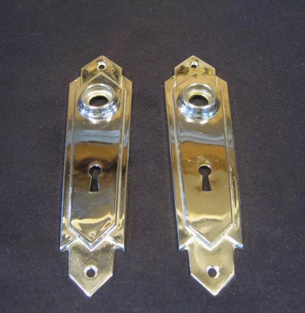 Pair Antique Art Deco Mortise Door Back Plates Escutcheons Corbin 'Miami' 1930's