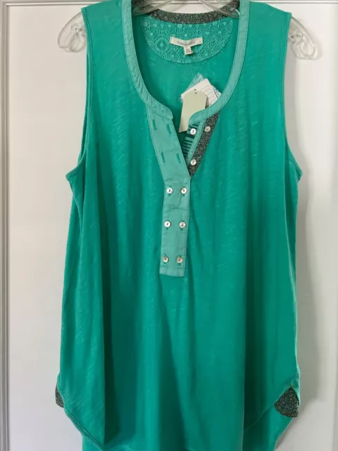 Nwt - Anthropologie (Pure + Good) Long Sleeveless Tunic, Color Green, Size L