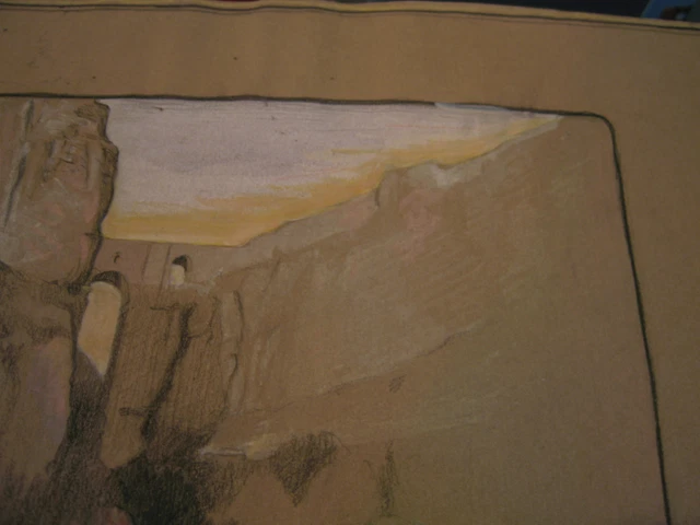 Vtg Antique Début 20th Siècle E Un Trego Charbon Dessin De Figurines En Paysage 3