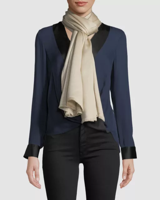 $460 Bajra Women's Beige-Silver Metallic Silk Cashmere Sparkle Wrap Shawl Scarf