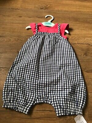 M&S Baby Girls Gingham dungarees & t-shirt bodysuit Outfit set 9-12 months bnwt