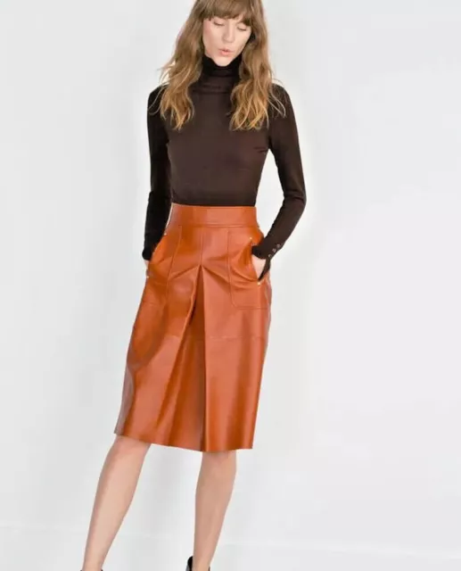Genuine Soft Lambskin Leather Handmade Stylish Women's Skirt New Formal Party
