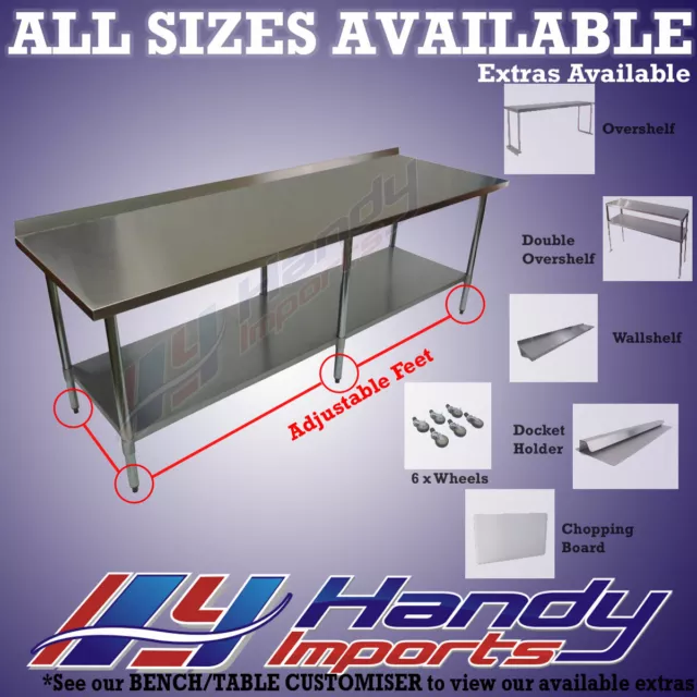 2438 x 762mm NEW 304 STAINLESS STEEL WORK BENCH KITCHEN FOOD PREP CATERING TABLE