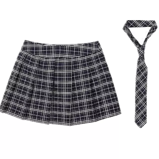 US Women Micro Mini Plaid Pleated Short Skirt School Costume with Necktie Club