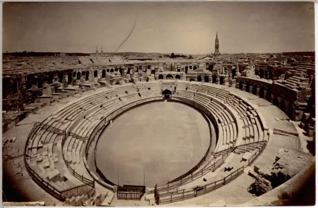 France, Intérieur des Arènes à Nîmes  Vintage albumen print.  Tirage albuminé