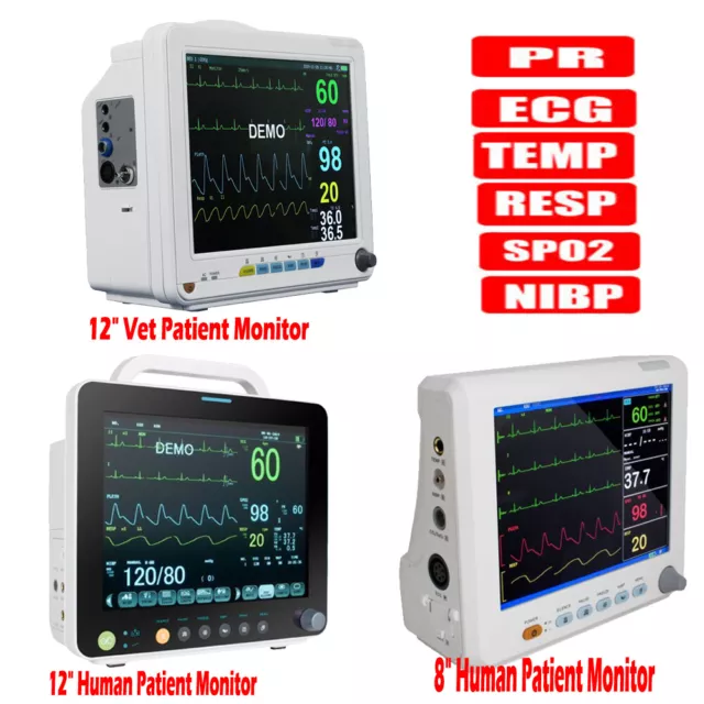 12/8" Portable Medical Patient Monitor Vital Sign ICU ECG NIBP RESP TEMP SPO2 PR