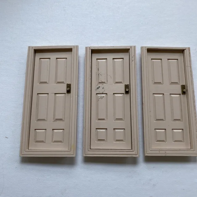 Three Miniature Dollhouse Unfinished Interior Doors