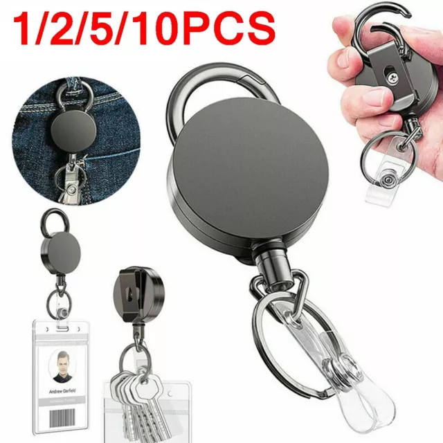 1-10 Retractable Heavy Duty Pull Ring Key Chain Recoil Keyring Wire Rope Holder