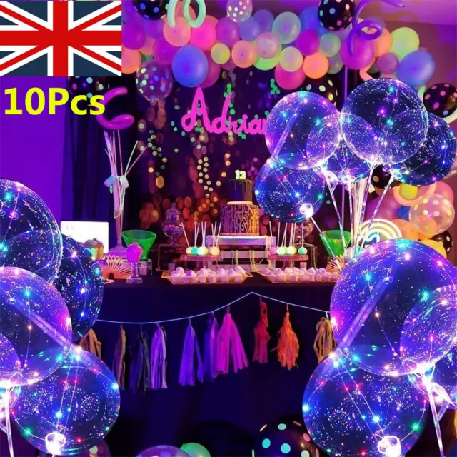 10Pcs LED Light Up BoBo Balloons Clear Helium Balloon Party Birthday Decoration