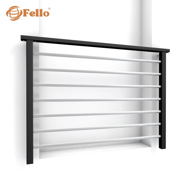 Ringhiera Balcone Francese 184x90 Cm Nera - In Acciaio Verniciato A Polvere, Per Interni Ed Esterni, Con Montaggio A Parete