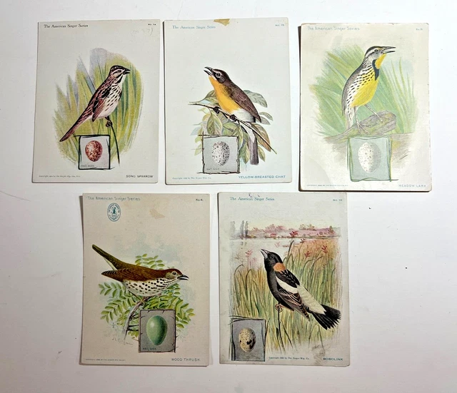 5 American Song Birds Trade Cards by The Singer Sewing Machine Co.; 4 1900 cards